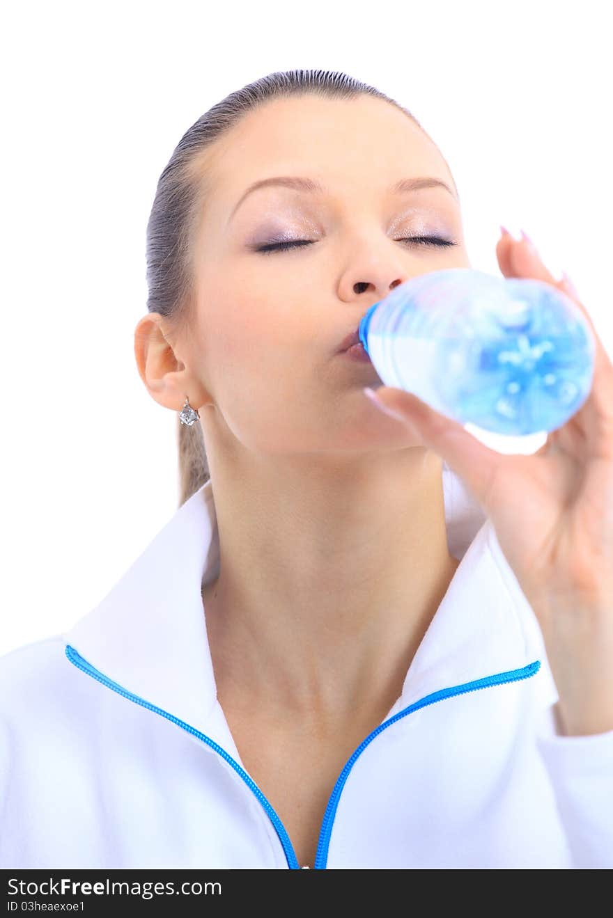 Young beautiful woman with bottle of water