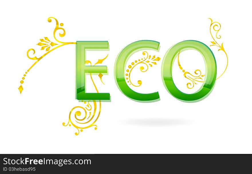 Eco sign green and gold color isolated