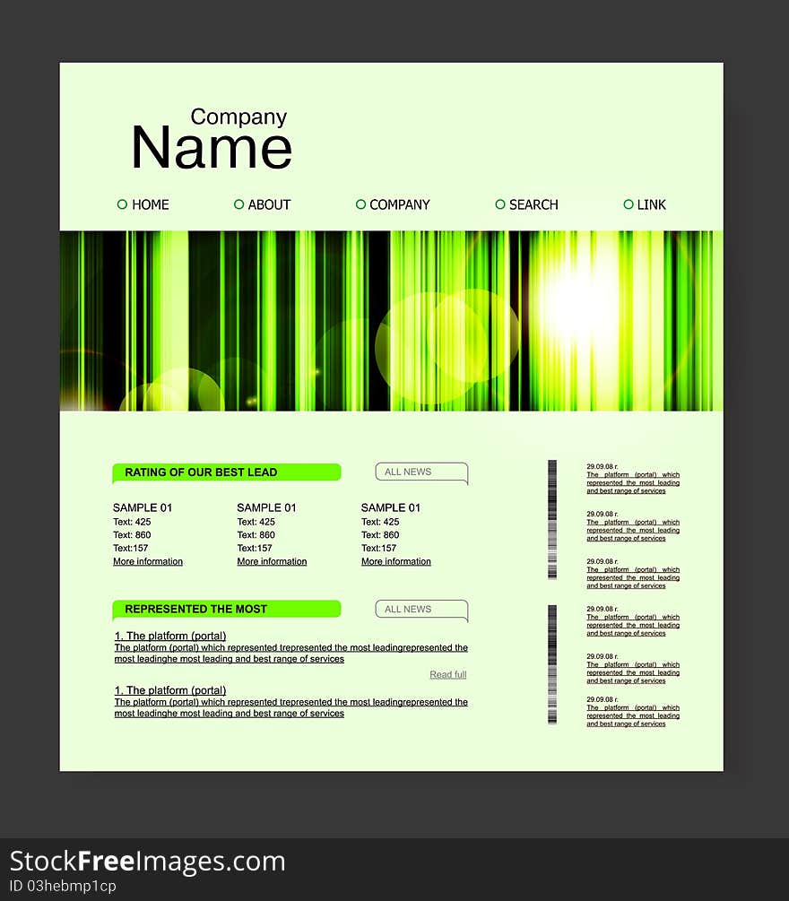 Website design template, in green, nature style. Vector illustration