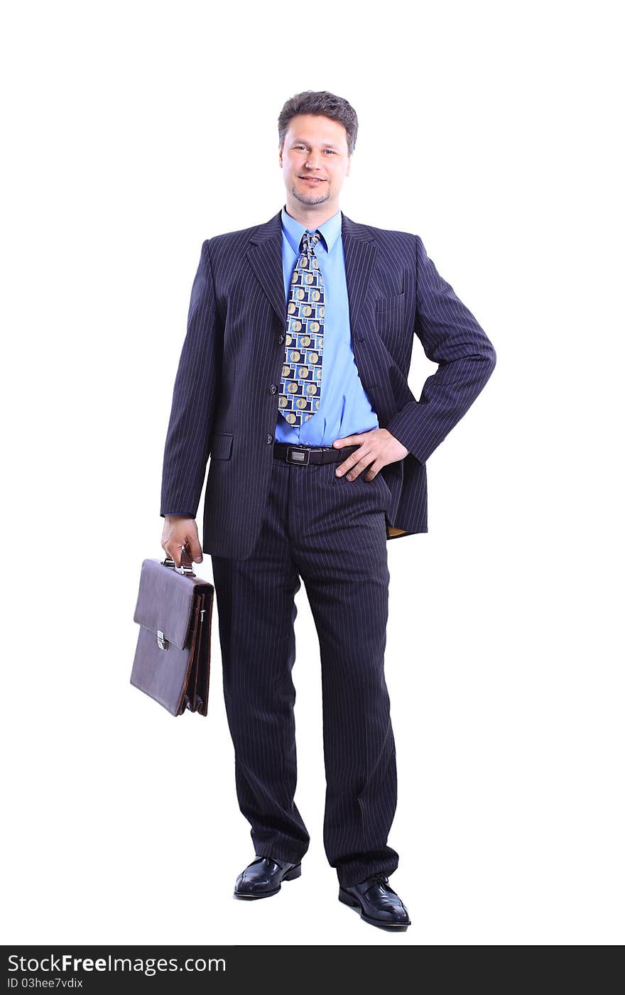 Full-length portrait of stylish businessman. isolated on white background