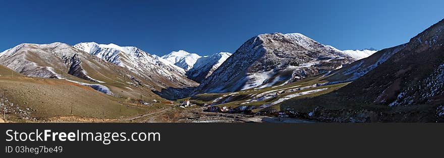 Spring panoramic mountains. Spring landscape