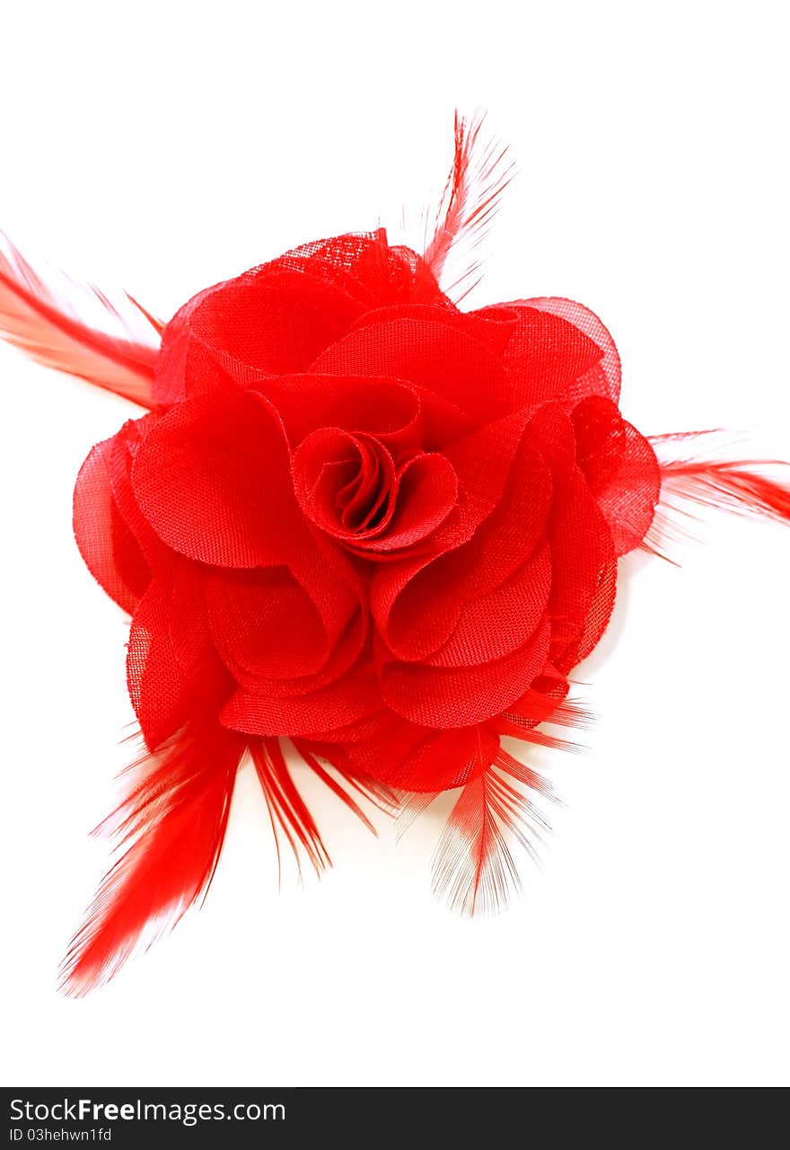 Red silk woman brooch isolated on white background