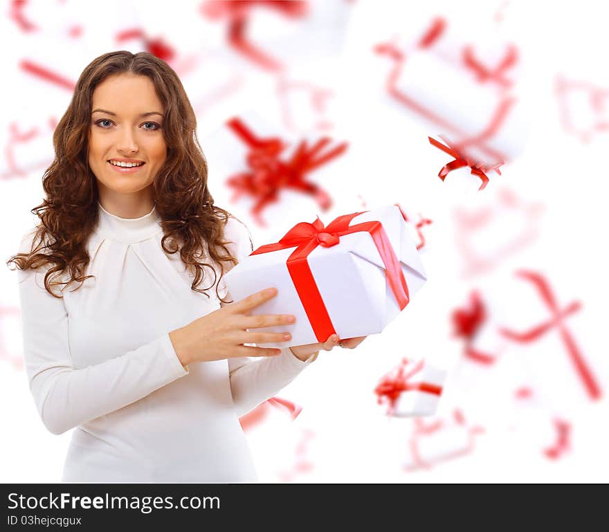 Closeup of a happy young woman surprised