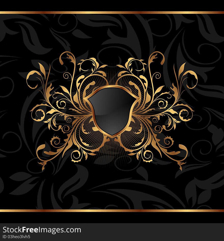 Golden ornate frame with shield