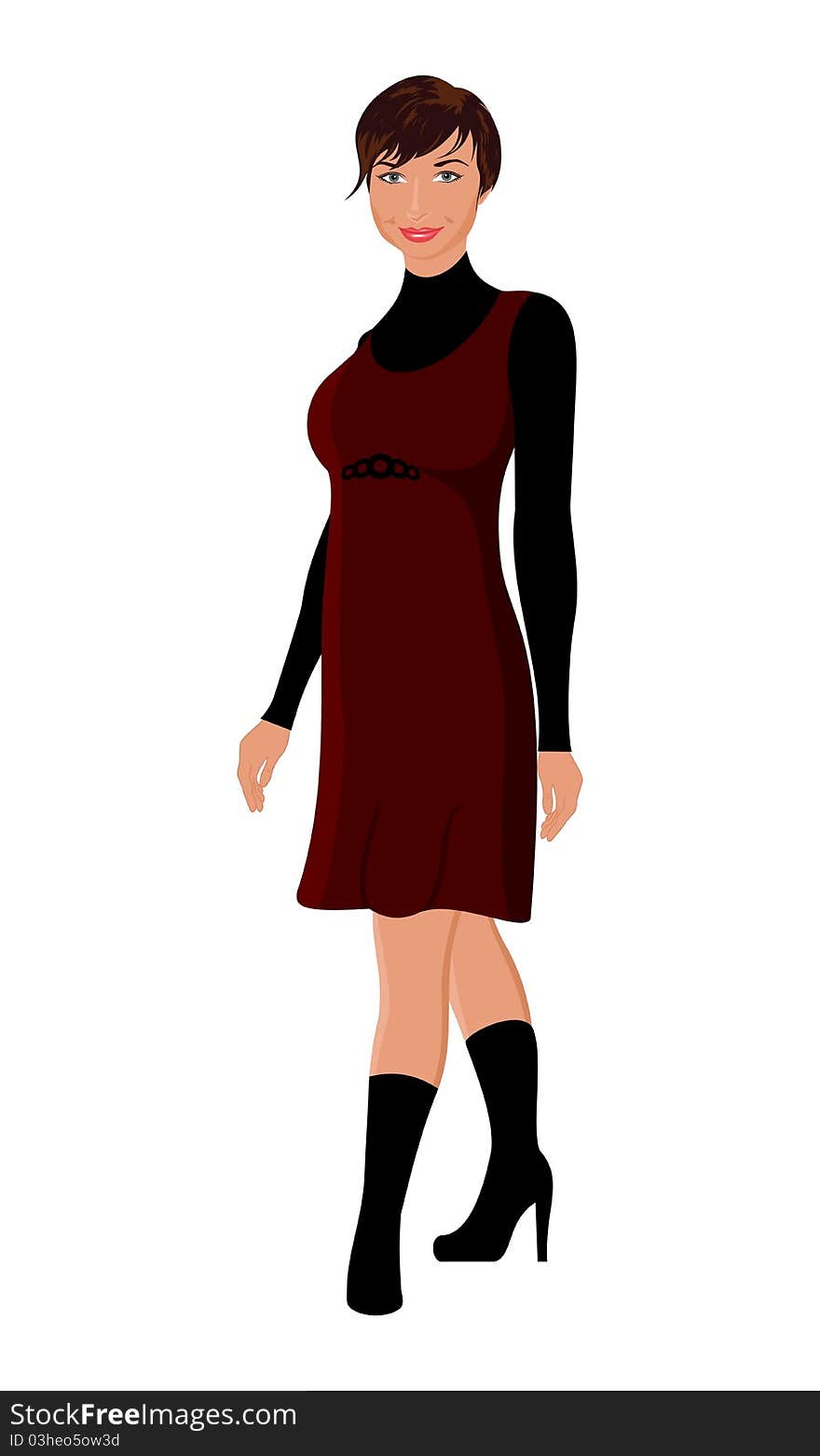 Illustration beautiful girl in dress isolated - vector