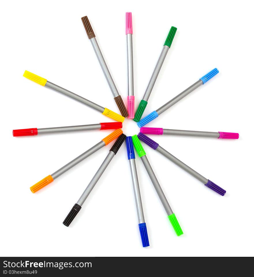 Multi-colored felt-tip pens isolated on white