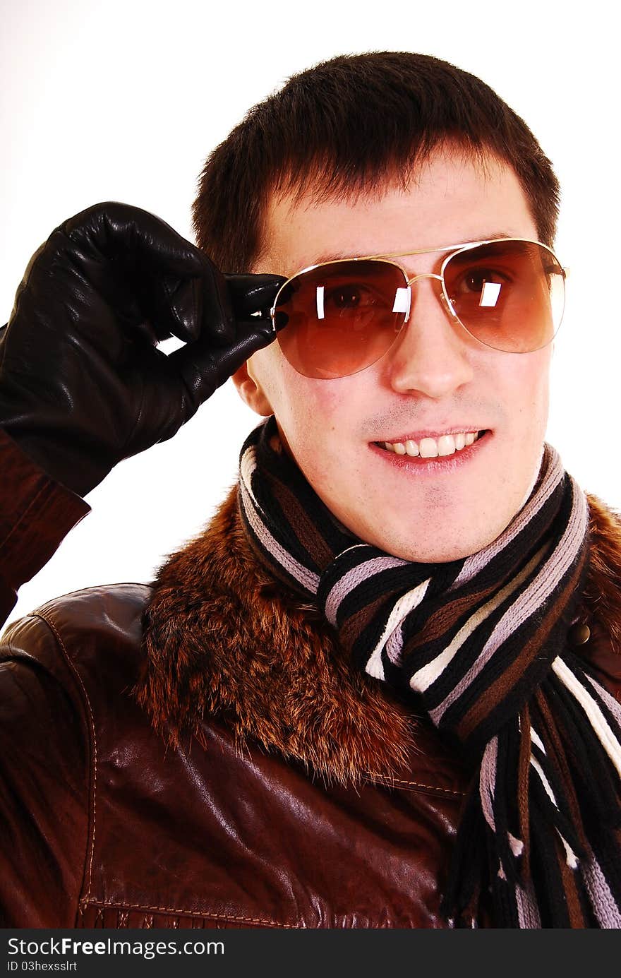 Fashion man on the glasses isolated over white. Fashion man on the glasses isolated over white.