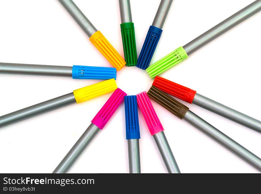 Multi-colored felt-tip pens isolated on white