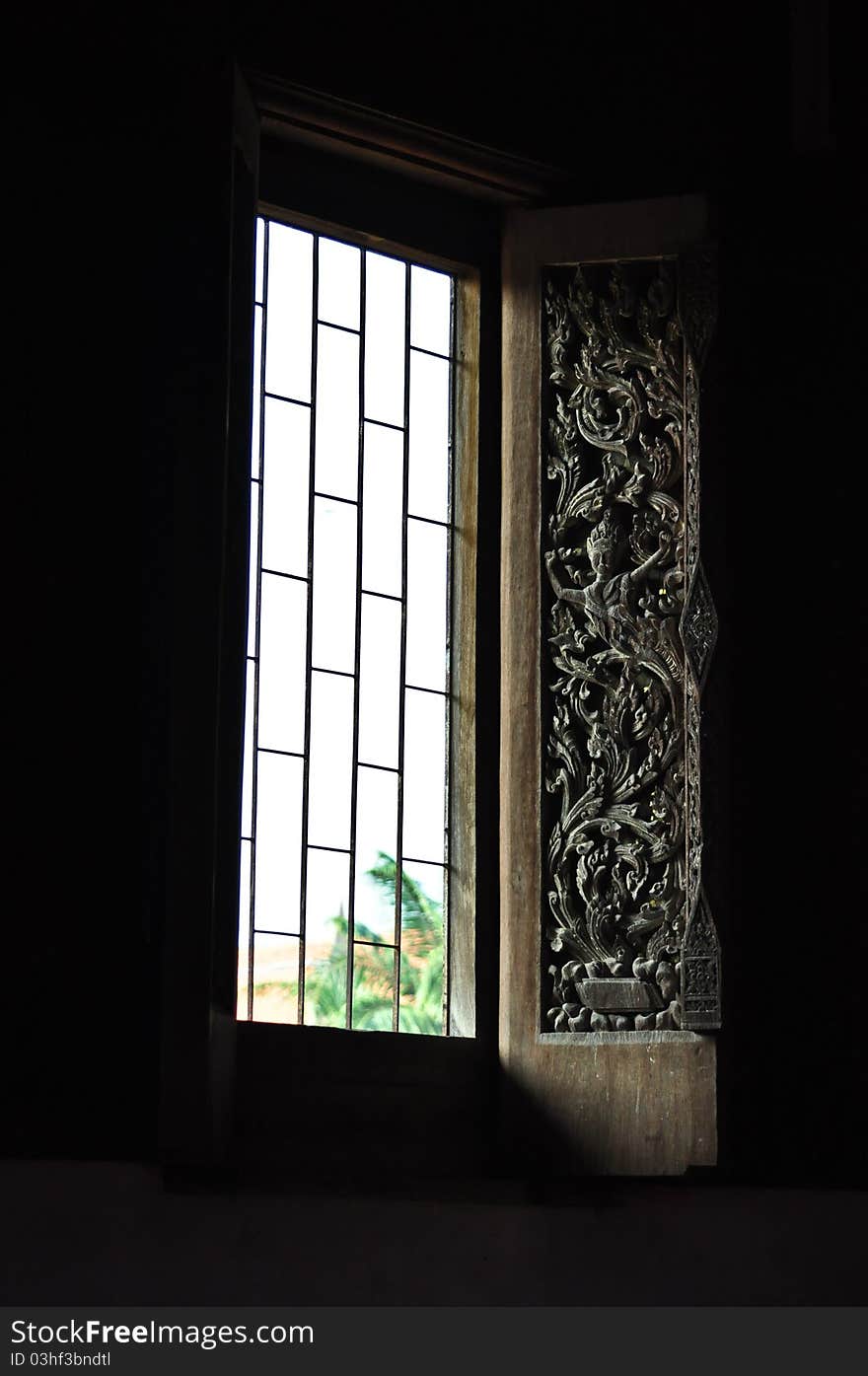 Engraving window of temple thailand