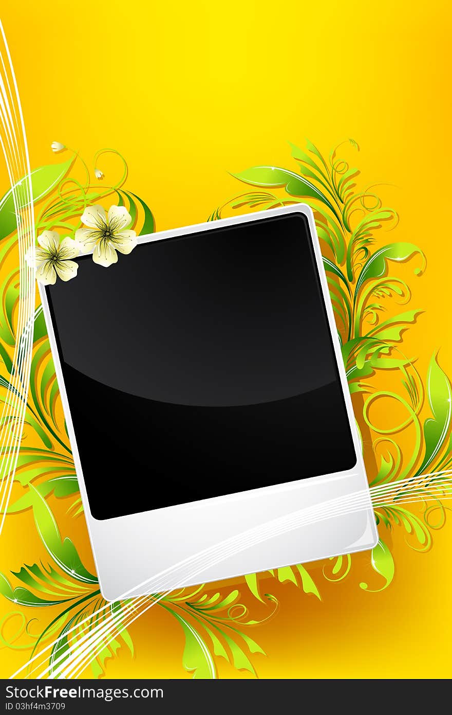 Illustration of blank photo frame on floral background. Illustration of blank photo frame on floral background