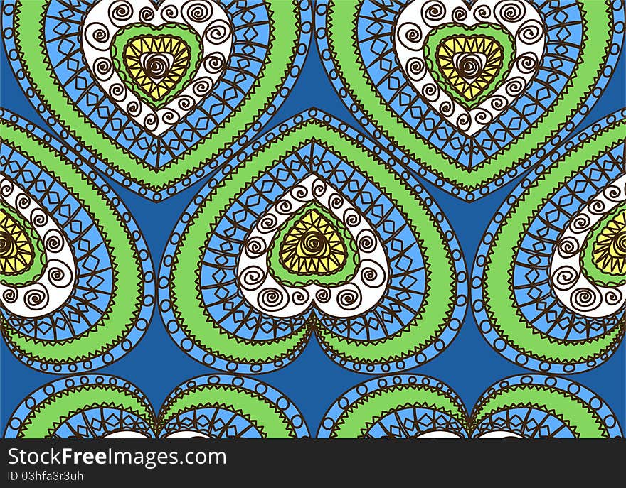 Blue and green hearts seamless background. Blue and green hearts seamless background