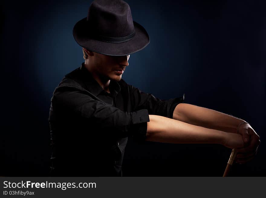 Man with hat and cigar in Black & White