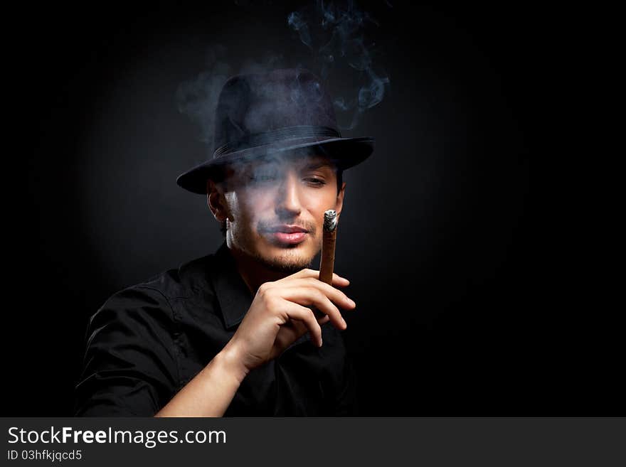 Man with hat and cigar in Black & White