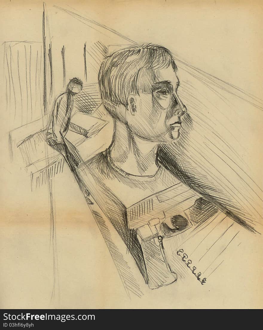 Illustration Of A Man In Profile And A Pistol