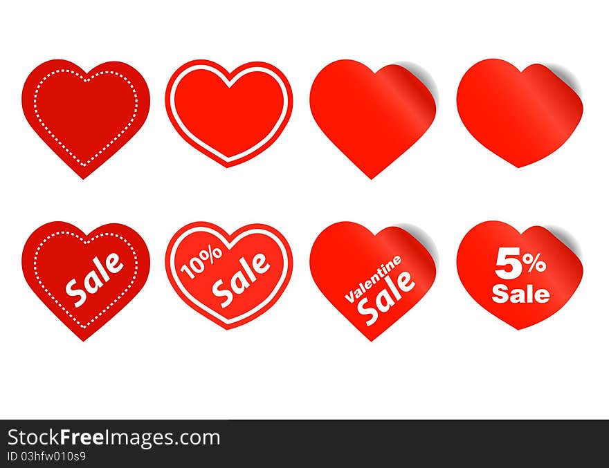 Red and pink hearts shopping stickers. Red and pink hearts shopping stickers