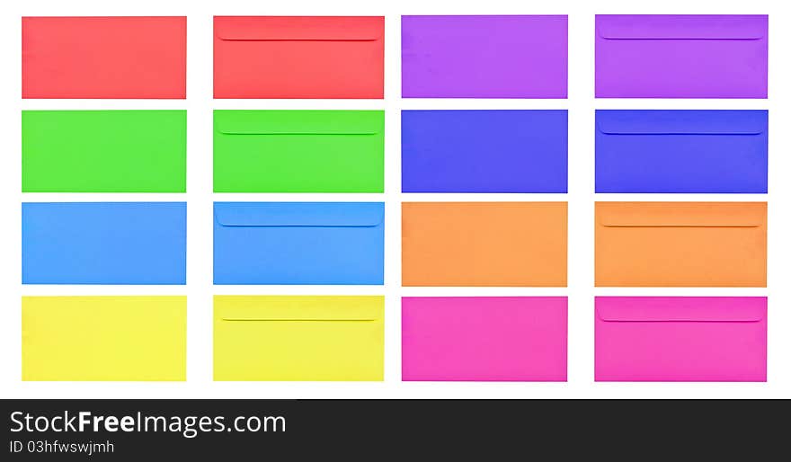 Isolated front and back of colorful blank envelope