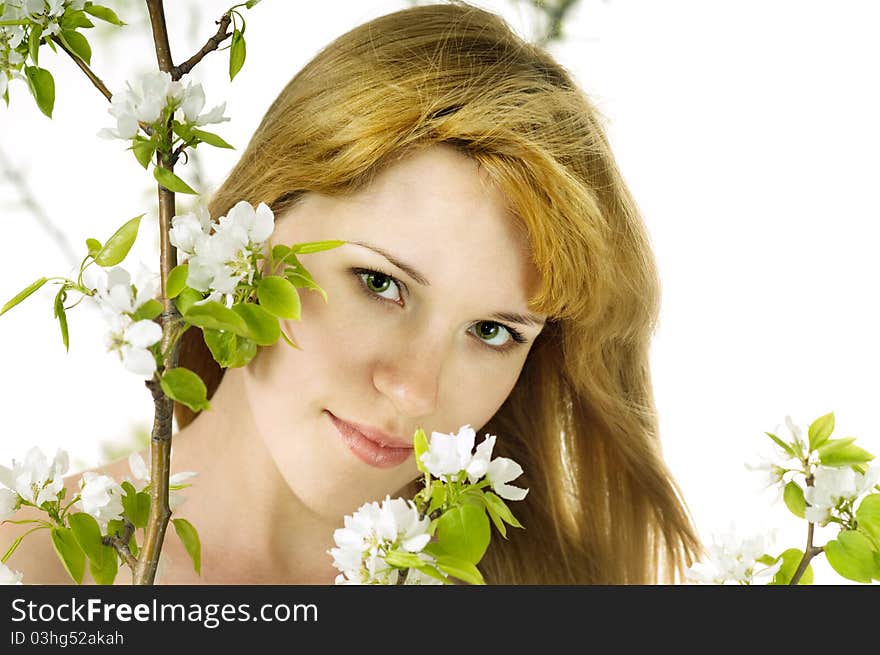 The young beauty woman and an apple-tree. The young beauty woman and an apple-tree