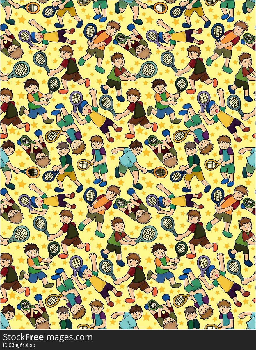 Cartoon Tennis Players seamless pattern