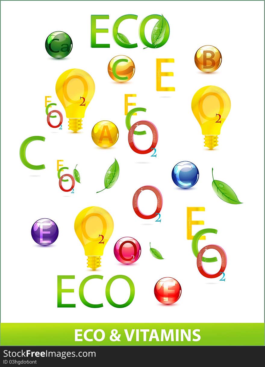 Eco and medic vitamins sign set isolated. Eco and medic vitamins sign set isolated