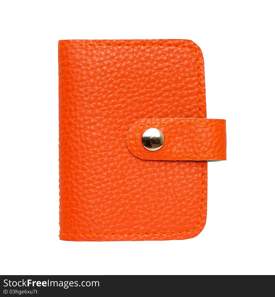 The orange leather card holder bag isolated on white background. The orange leather card holder bag isolated on white background