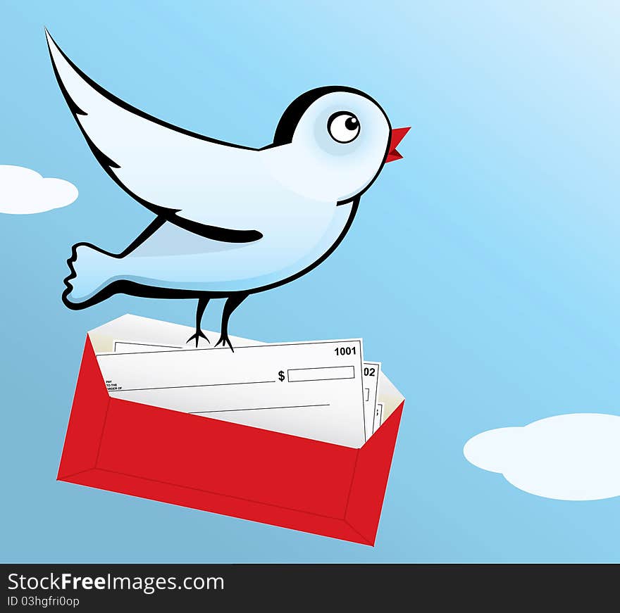 A bird flying with cheque. A bird flying with cheque