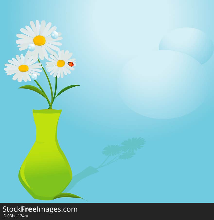 Pattern of vases with flowers and ladybug