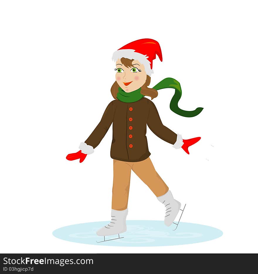 Young ice skater girl. Funny cartoon and vector character.