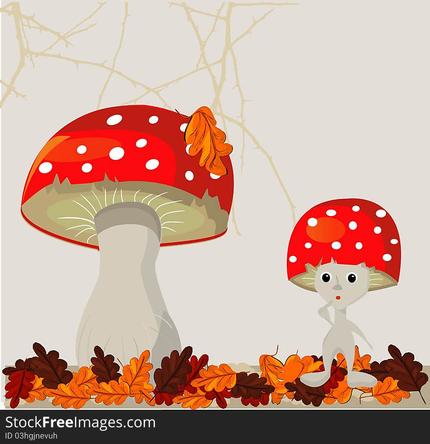 Cartoon cute  mushroom autumn background