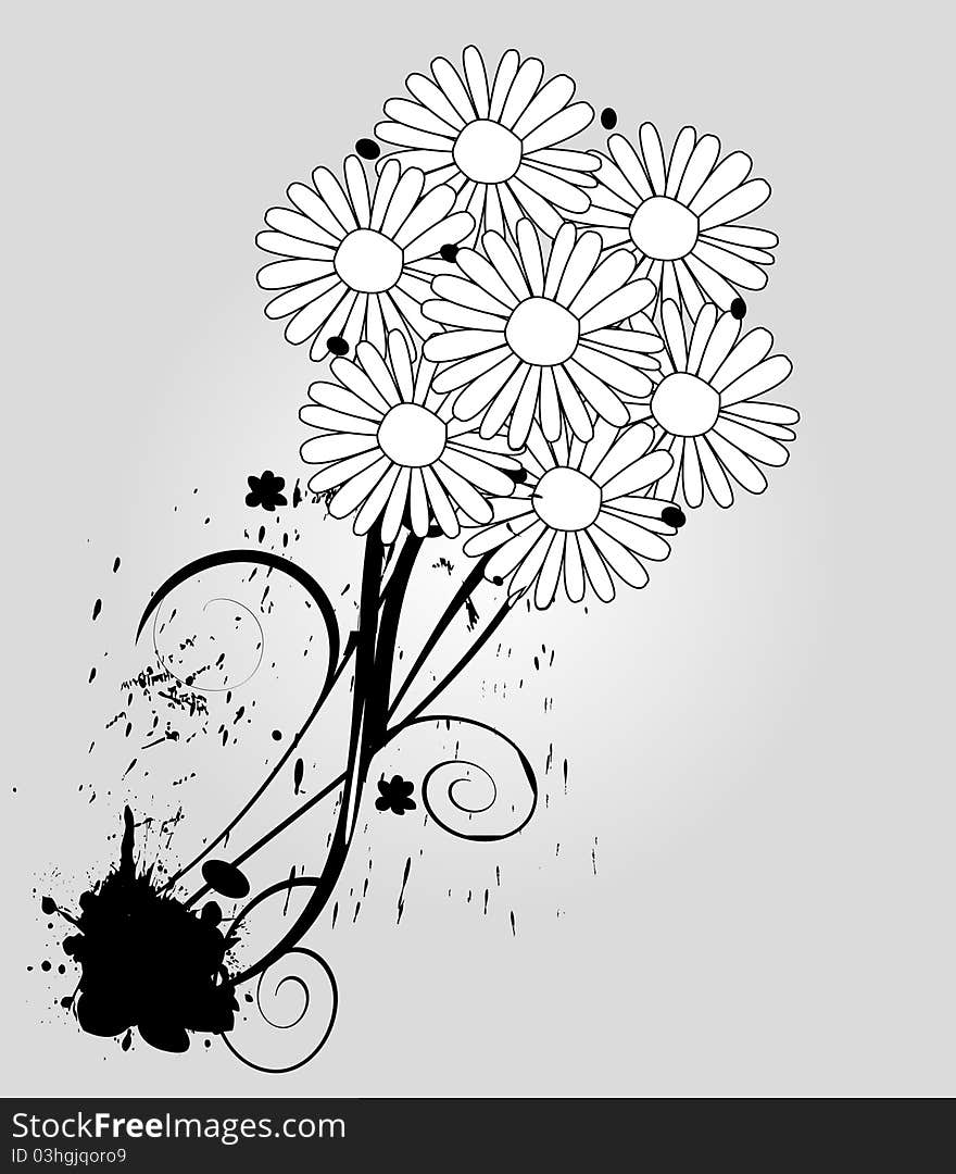 illustration of bright bouquet camomille