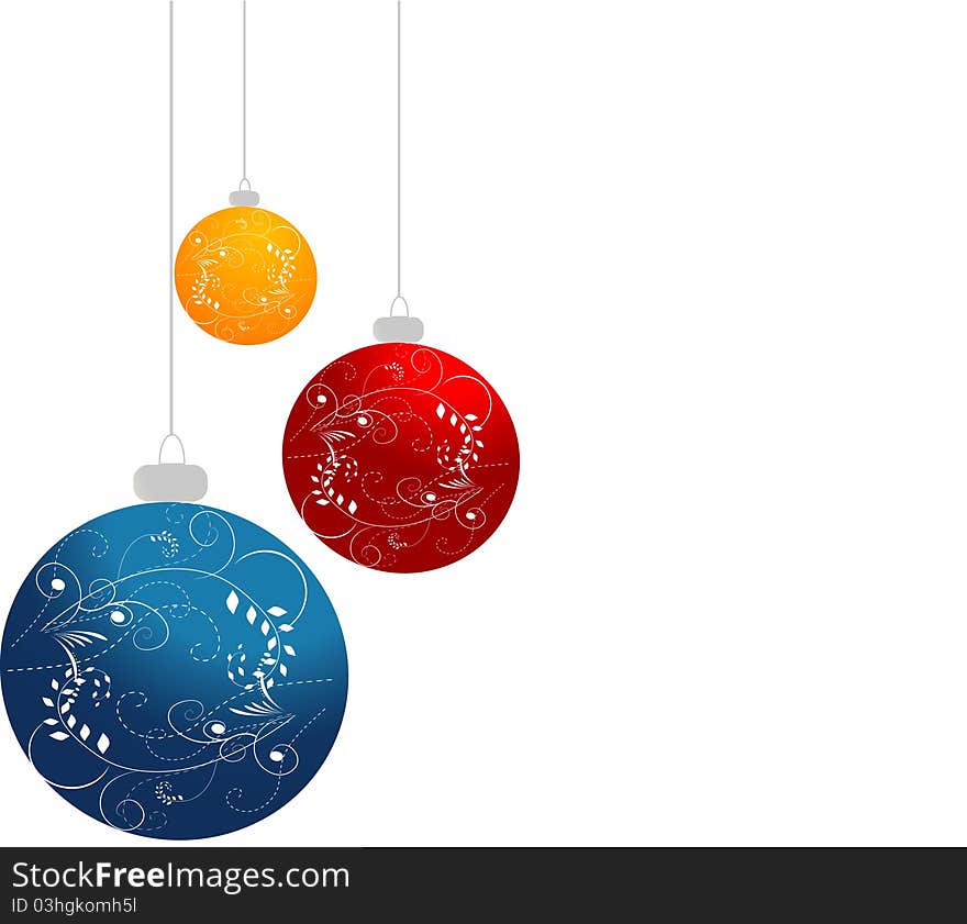 Ornamented Christmas balls isolated on white