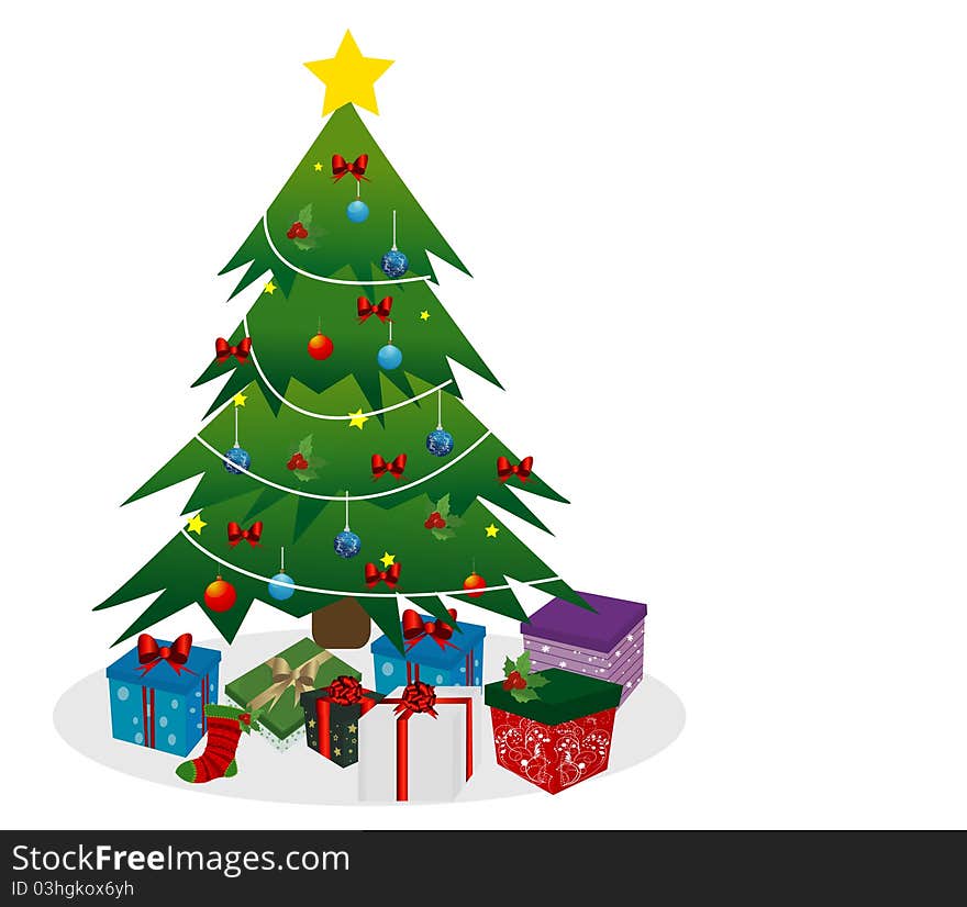 Beautifull Christmas tree and gift boxes