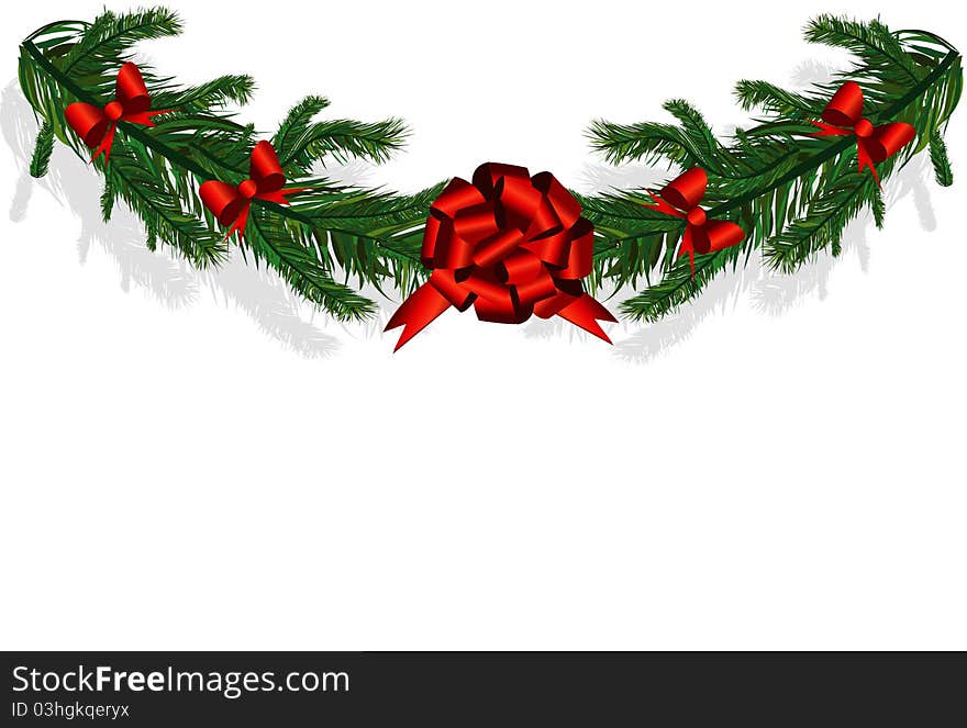 Christmas tree branches and red bows