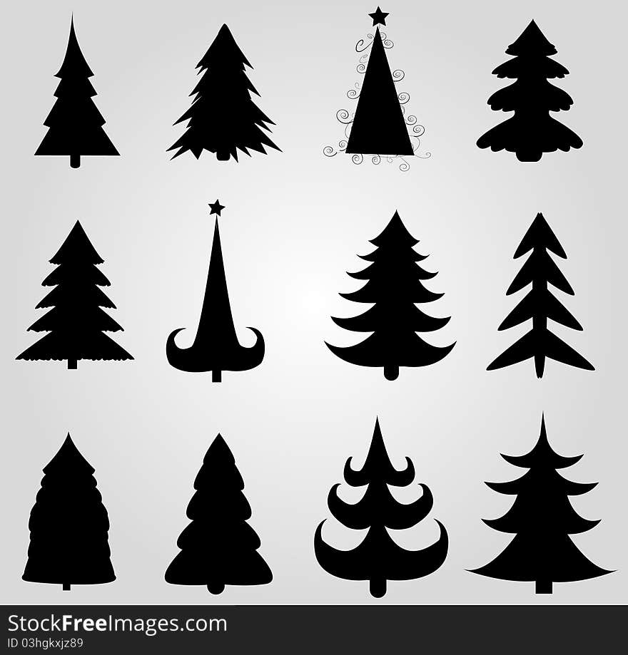 Set of different christmas trees. Set of different christmas trees