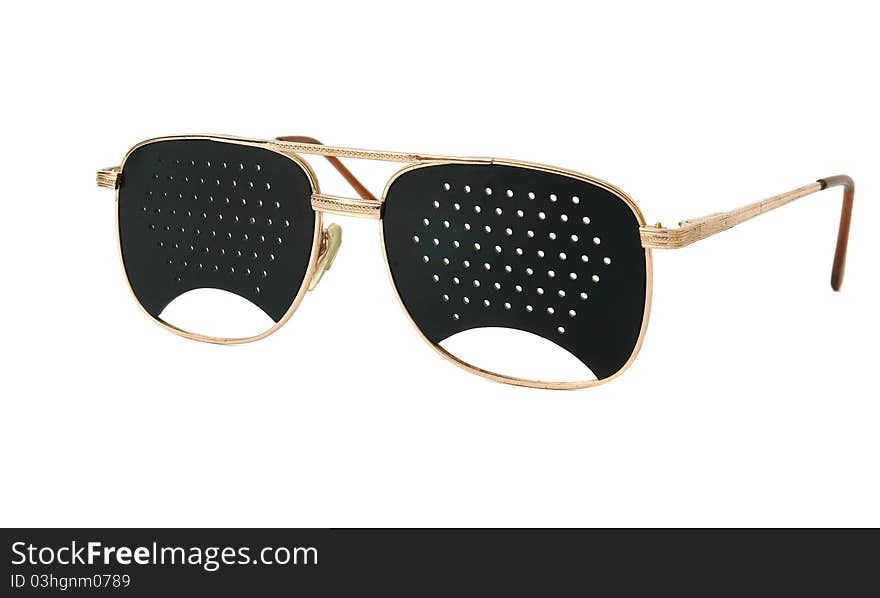 Black glasses with holes for vision correction. Black glasses with holes for vision correction