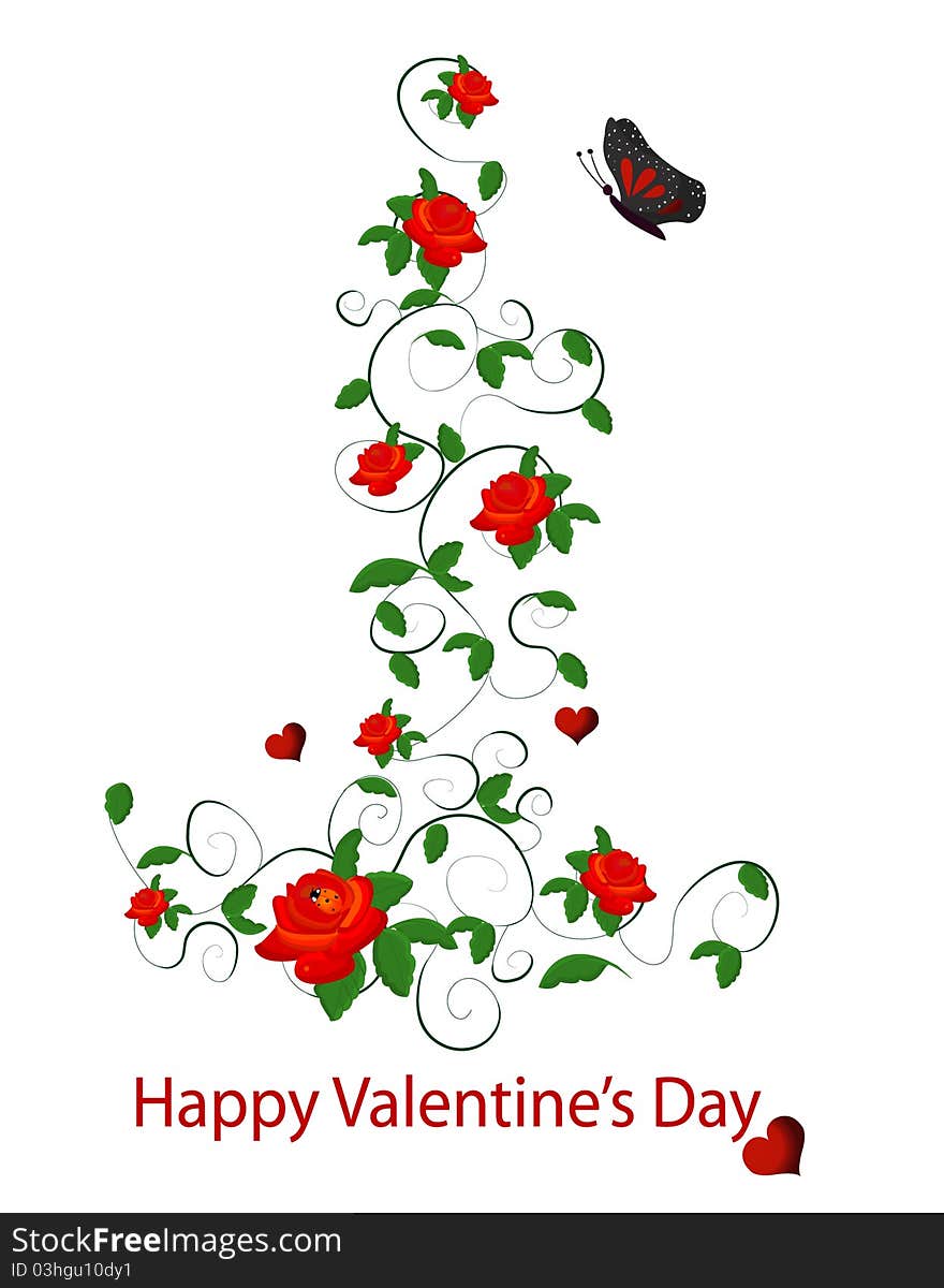 Valentine  with red roses and butterfly