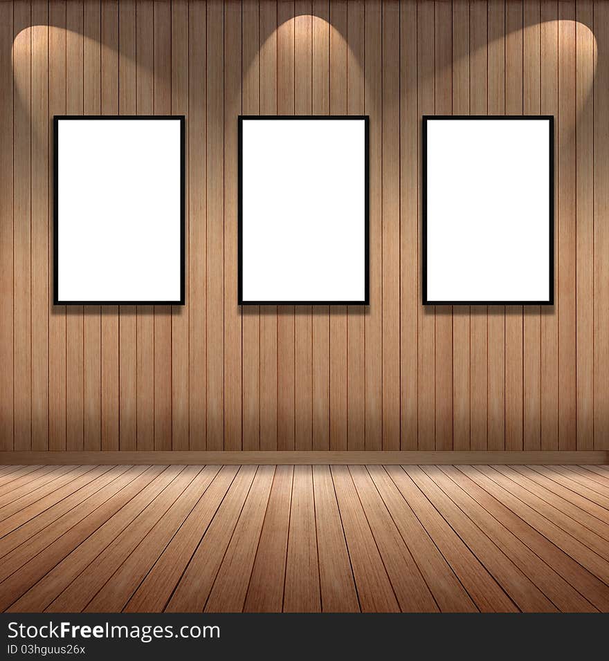 Three black frame stuck on the wood wall