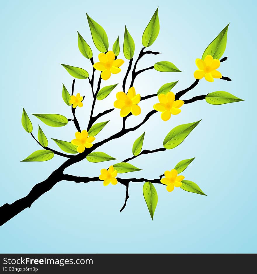 Green Tree Branch Icon with beautifull yellow flowers