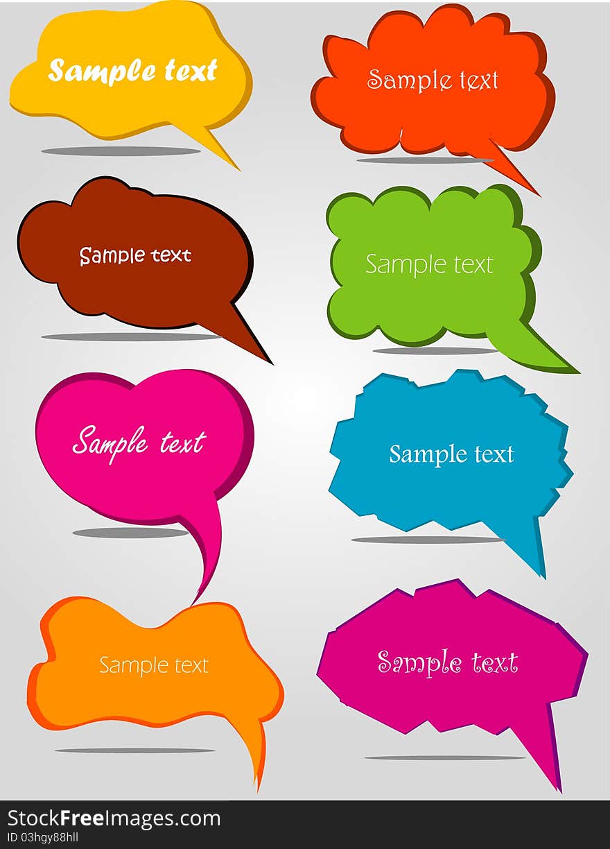 Colorful hand drawn speech and thought bubbles