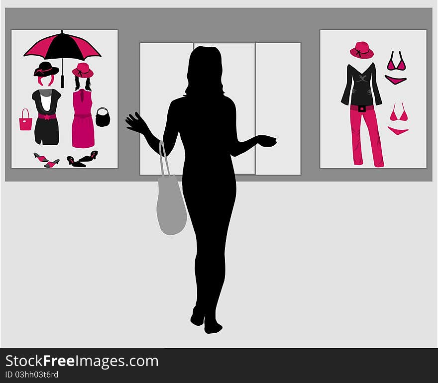 Girl shopping in a mall,Conceptual illustration