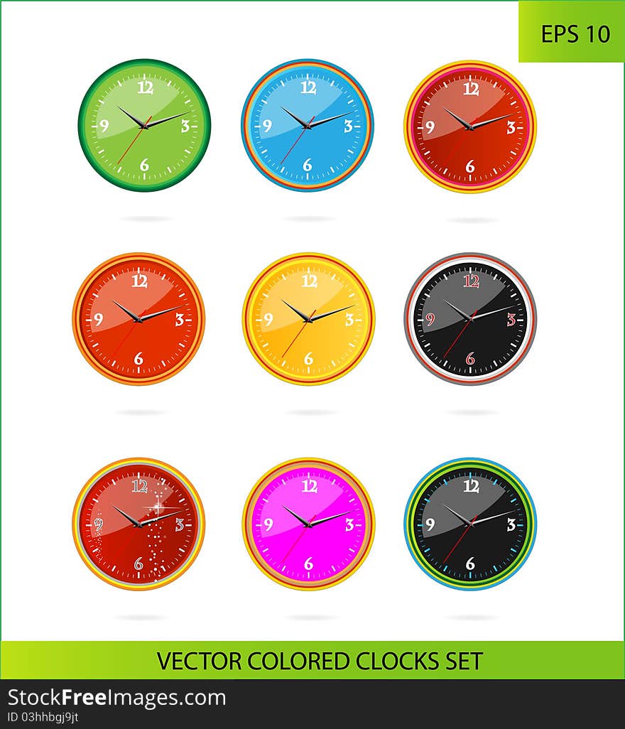 Cretive colored clocks on the white