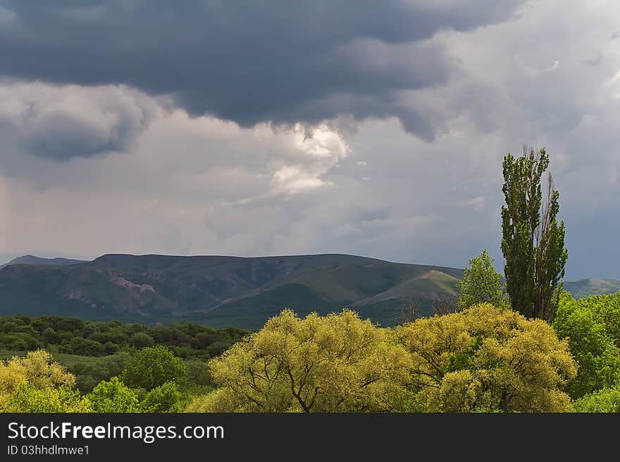 Stormy sky over the mountain Chater Dag in Crimea. Stormy sky over the mountain Chater Dag in Crimea