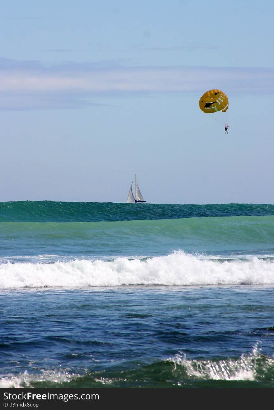 Parasailing Over A Boat