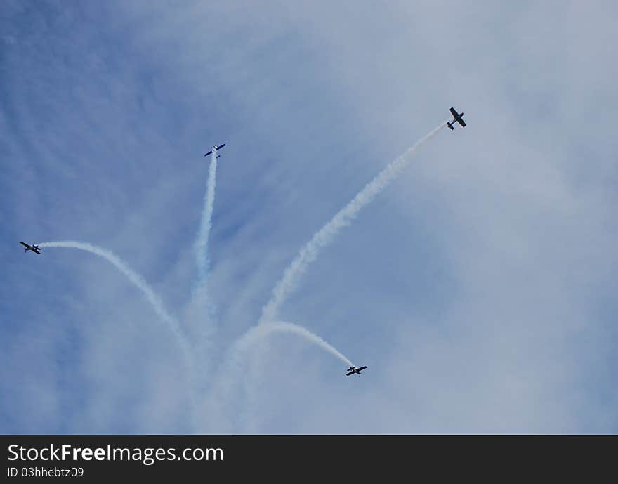 Formation of four aircraft air show flying apart. Formation of four aircraft air show flying apart