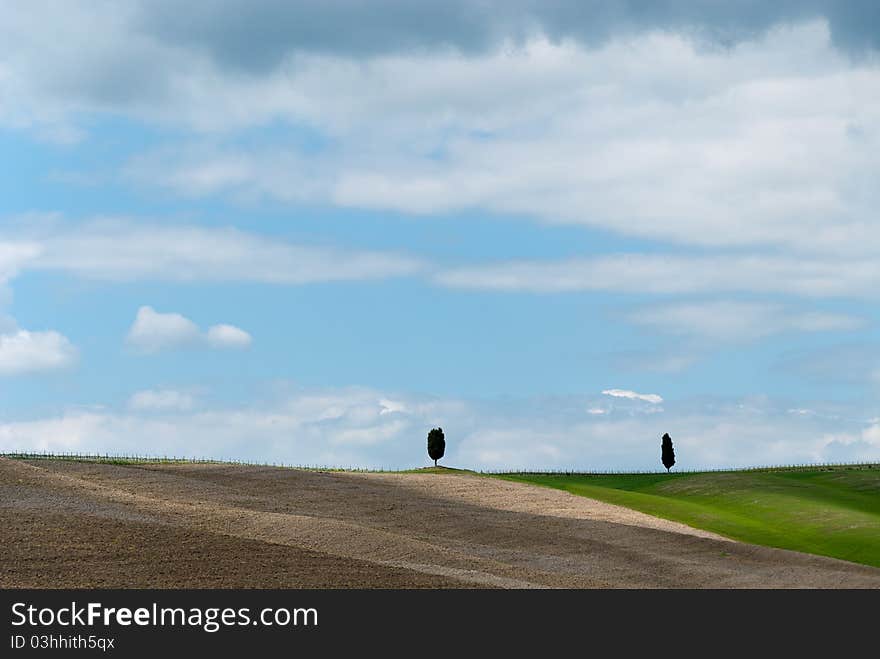 Arable farmland and green hills in Tuscany. Arable farmland and green hills in Tuscany