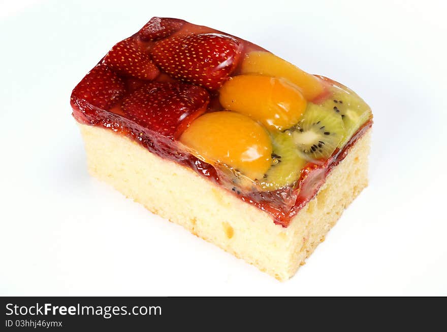 Fruitcake with diverse fruits. kiwi, strawberry