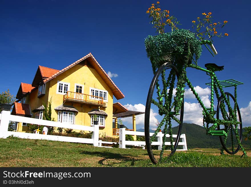 Bike is infront of house in countryside of Thailand. Bike is infront of house in countryside of Thailand