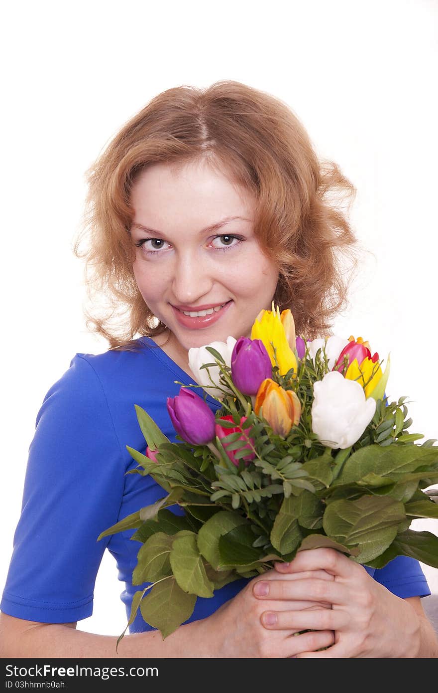 Beautiful Woman Flowers Happy