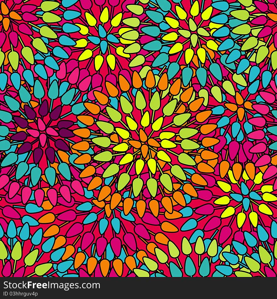 Abstract seamless texture with bright flowers