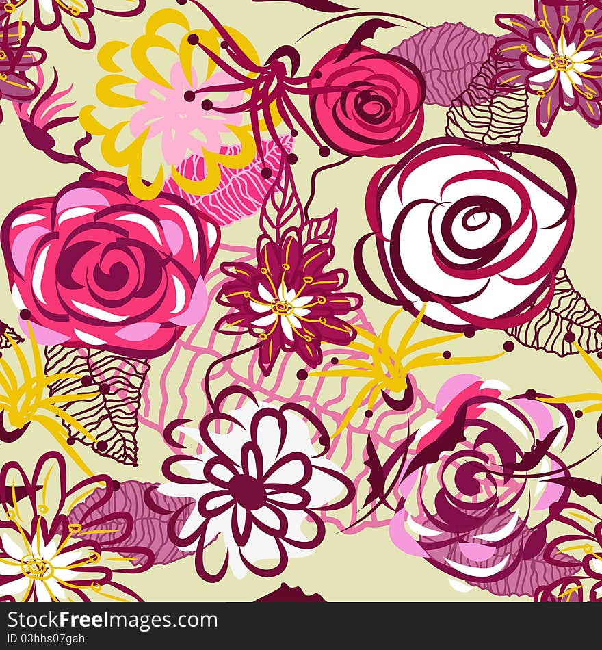 Abstract seamless texture with bright flowers. Abstract seamless texture with bright flowers