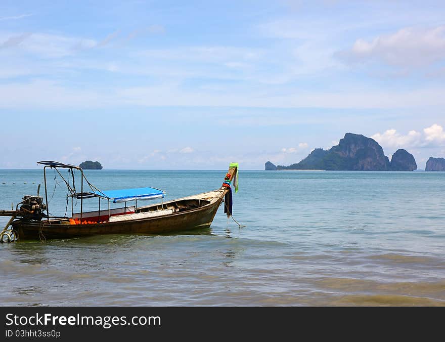 Boat in sea and mountain, south of Thailand